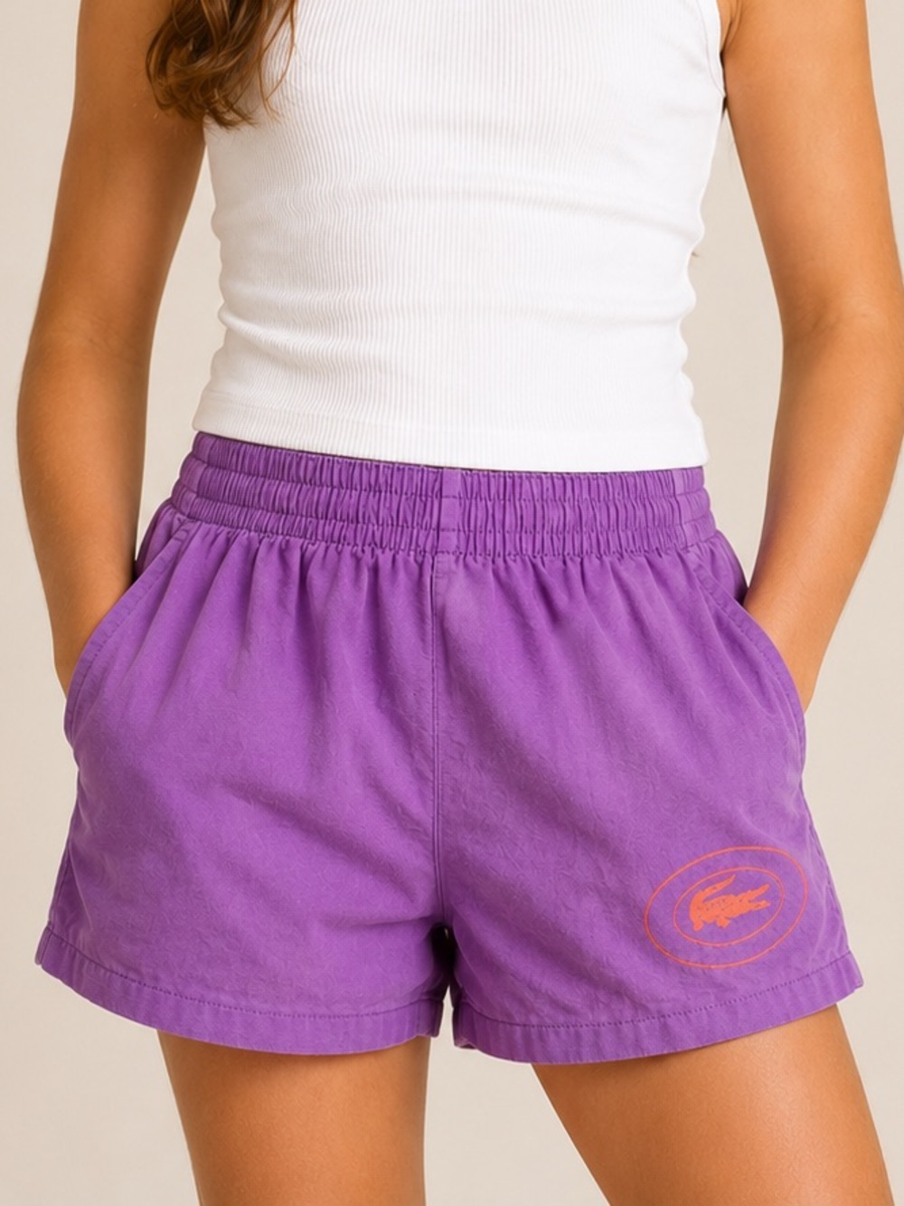 Vintage Izod Lacoste 80s Girls Purple Athletic Shorts Elastic Waist M